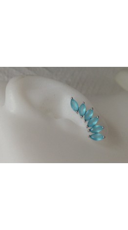 Br-34 Brincos Ear Cuff Em Prata e Zirconias Verde Mar.